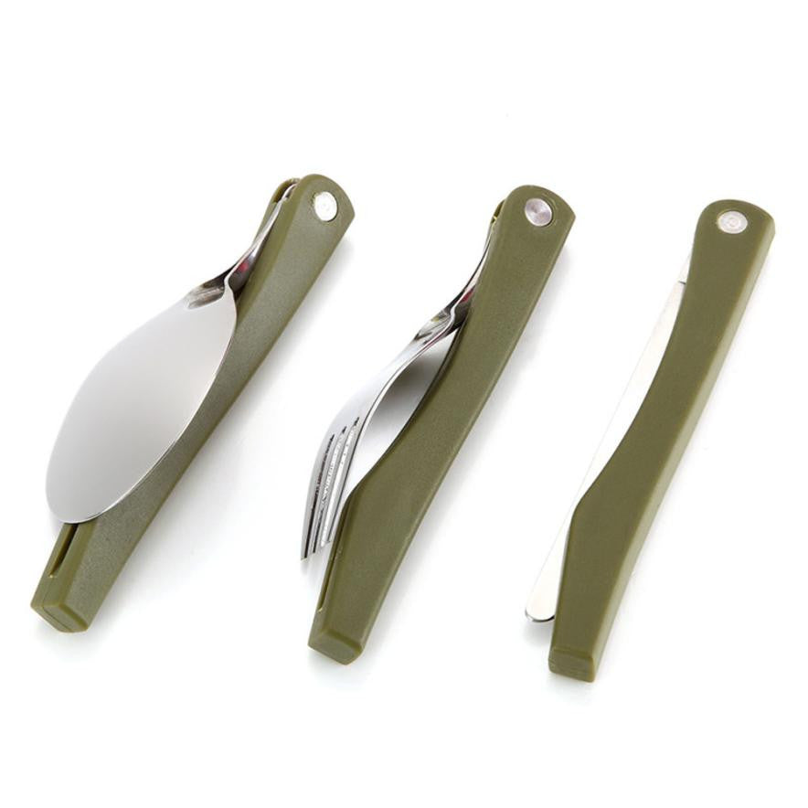 3pc/set Lightweight Portable Outdoor Camping Stainless Steel Utensils