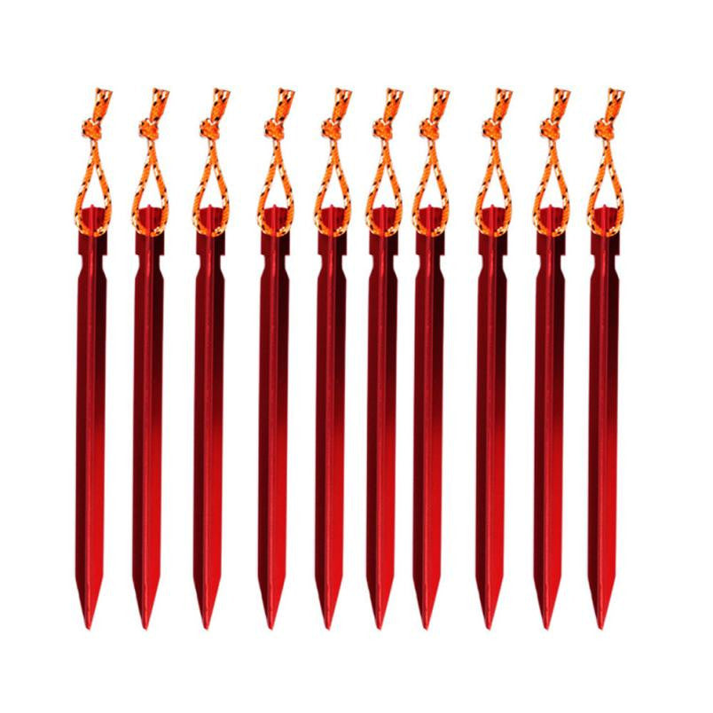 10 Piece Aluminum Alloy Tent Nail Pegs with Rope