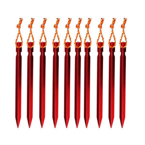 10 Piece Aluminum Alloy Tent Nail Pegs with Rope